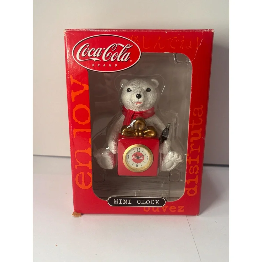 Vintage Coca Cola Polar Bear Mini Clock -Christmas 2001 NIB Collectible